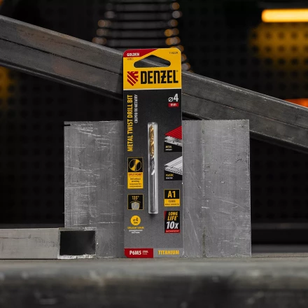 Сверло спиральное по металлу Denzel 4 x 75 мм, Р6М5, Golden Tip, 718229 купить в Надыме