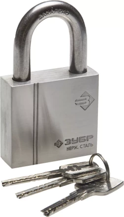 Замок ЗУБР "ЭКСПЕРТ" навесной, нержавеющая сталь (корпус и дужка), закаленная дужка, 60мм 37290-60 купить в Надыме
