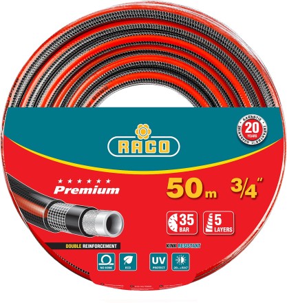 Шланг RACO &quot;PREMIUM&quot; поливочный, 40атм., армированный, 3-х слойный, 3/4&quot;х50м 40300-3/4-50 купить в Надыме