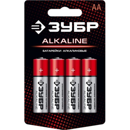 Батарейка &quot;ЗУБР&quot; &quot;ALCALINE&quot; щелочная (алкалиновая), &quot;AA&quot;, 1,5В, 4шт 59223-4C купить в Надыме