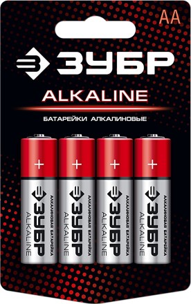 Батарейка &quot;ЗУБР&quot; &quot;ALCALINE&quot; щелочная (алкалиновая), &quot;AA&quot;, 1,5В, 4шт 59223-4C купить в Надыме