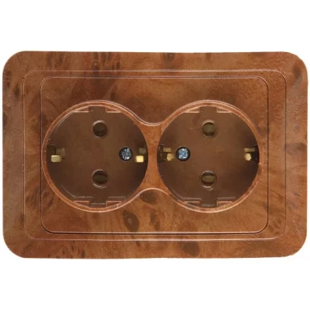 Розетка СВЕТОЗАР "ГАММА" с заземлением, двойная, цвет орех, 16А/~250В SV-54107-N купить в Надыме