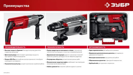 ЗУБР 30 мм, 950 Вт, перфоратор SDS Plus, мет. корпус (П-30-950 М) купить в Надыме
