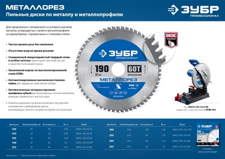 ЗУБР Металлорез, 305 х 25.4 мм, 100Т, пильный диск по металлу и металлопрофилю, Профессионал (36932-305-25.4-100) купить в Надыме