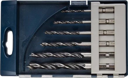 ЗУБР "ЭКСПЕРТ". Набор сверл по дереву, М-образная заточка, шестигранный хвостовик 1/4", 6шт, 3-4-5-6-8-10 мм 29423-H6 купить в Надыме