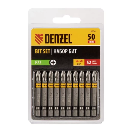 Бита PZ2х50, сталь S2, шестигранный профиль, 10 шт. Е 6,3 Denzel 11656 купить в Надыме