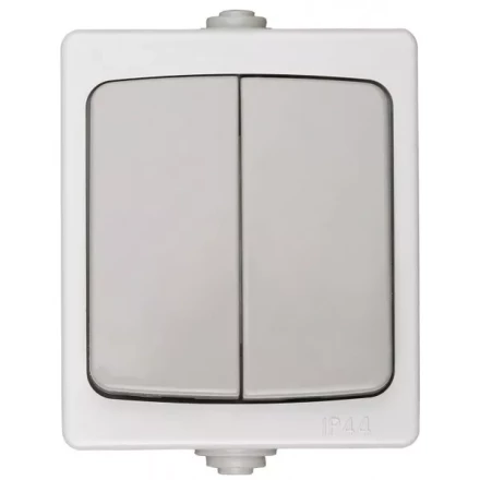 Выключатель СВЕТОЗАР "АВРОРА" двухклавишный, IP44, цвет серо-белый, 10А/~250В SV-54336-W купить в Надыме