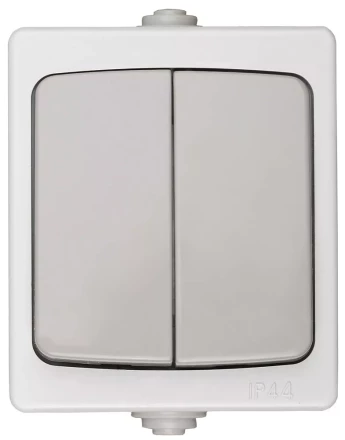 Выключатель СВЕТОЗАР "АВРОРА" двухклавишный, IP44, цвет серо-белый, 10А/~250В SV-54336-W купить в Надыме