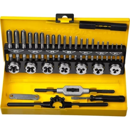 Набор метчиков и плашек STAYER "MASTER", плашки 7шт, метчики компл. 21шт, метчикодерж. 1шт, плашкодерж. 1шт, резьбомер 1шт, отвертка 1шт, 32 предмета 28014-H32 купить в Надыме