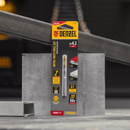 Сверло спиральное по металлу Denzel 4,2 x 75 мм, Р6М5, Golden Tip, 718230 купить в Надыме