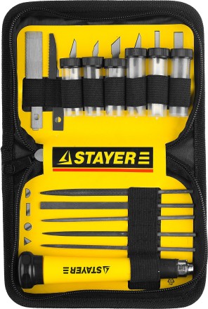 Набор STAYER Нож “MASTER” для точных работ в комплекте с лезвиями различной формы и надфилями, в чехле,38 предметов 09145-H38 купить в Надыме