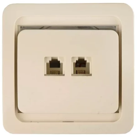 Розетка СВЕТОЗАР "ГАММА" телефонная двойная, цвет бежевый SV-54118-B купить в Надыме
