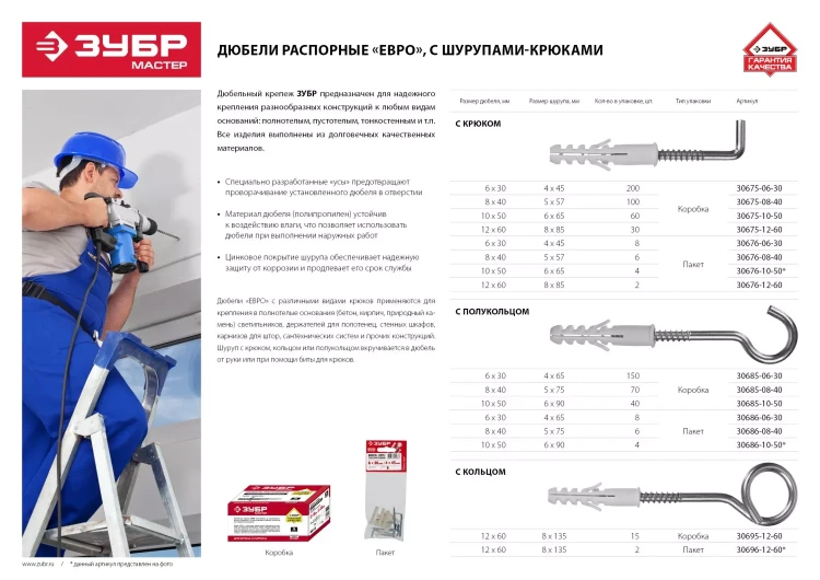Дюбели ЕВРО с шурупом-полукольцом пакет серия МАСТЕР купить в Надыме