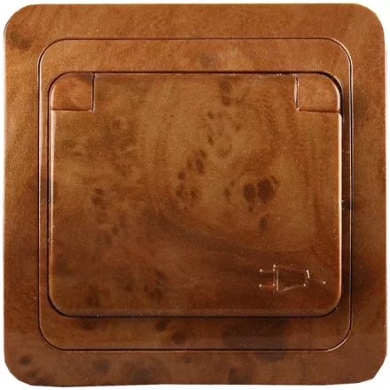 Розетка СВЕТОЗАР "ГАММА" с заземлением, одинарная с крышкой, цвет орех, 16А/~250В SV-54110-N купить в Надыме