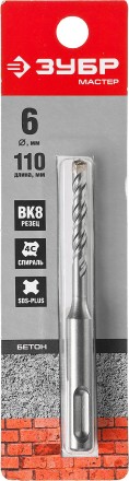 Бур по бетону SDS-Plus ЗУБР &quot;МАСТЕР&quot;, 2 резца, спираль 4С, 6х110мм 29315-110-06 купить в Надыме
