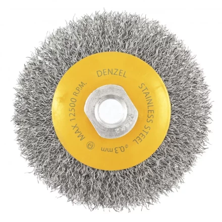 Щетка для УШМ 100 мм Тарелка витая нержавеющая проволока 0.3 мм М14 Denzel 746083 купить в Надыме