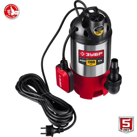 ЗУБР 1100 Вт, дренажный насос для грязной воды, корпус - нерж. сталь (НПГ-М3-1100-С) купить в Надыме