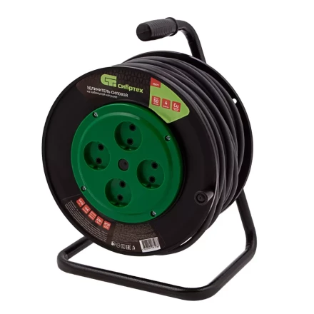 Удлинитель силовой 50 м, 16А, тип УХ10, ПВС, усиленный, на кабельной катушке, 4 розетки без заземления Сибртех 95870 купить в Надыме