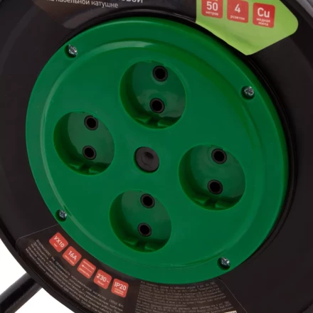 Удлинитель силовой 50 м, 16А, тип УХ10, ПВС, усиленный, на кабельной катушке, 4 розетки без заземления Сибртех 95870 купить в Надыме