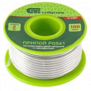 Припой с канифолью D 2 мм 100 г POS61 на пластмассовой катушке Сибртех 913387 купить в Надыме