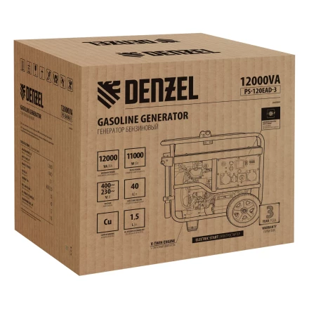 Генератор бензиновый Denzel PS-120EAD-3, 12 кВт,230/400 В, 40л, разъём ATS,перекл.режима,эл.старт купить в Надыме