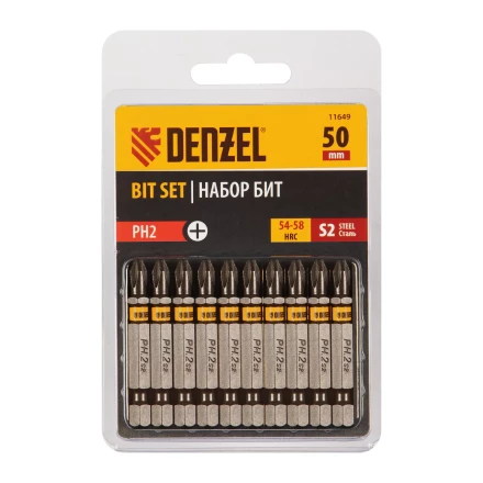 Бита PH2х50, сталь S2, шестигранный профиль, 10 шт. Е 6,3 Denzel 11649 купить в Надыме