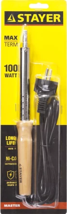Паяльник с деревянной рукояткой и долговечным жалом, STAYER &quot;MASTER&quot; MAXTerm, 55310-100, 100 Вт, клин 55310-100 купить в Надыме