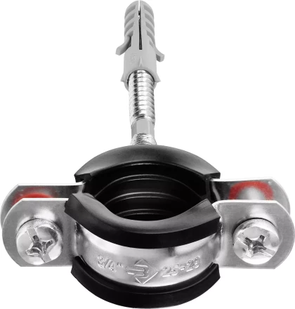 Хомут трубный с гайкой, оцинкованный, в комплекте с сантехнической шпилькой и дюбелем, 3/4", 1шт, ЗУБР Мастер 37866-25-29 37866-25-29 купить в Надыме