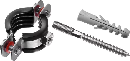 Хомут трубный с гайкой, оцинкованный, в комплекте с сантехнической шпилькой и дюбелем, 3/4", 1шт, ЗУБР Мастер 37866-25-29 37866-25-29 купить в Надыме