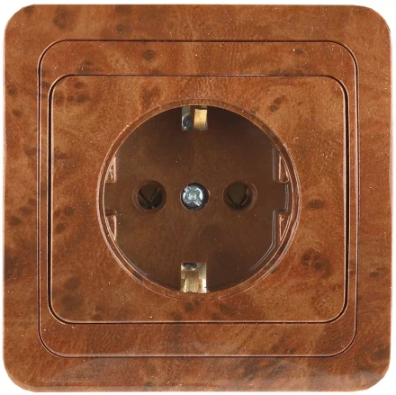 Розетка СВЕТОЗАР "ГАММА" с заземлением, одинарная, цвет орех,16А/~250В SV-54105-N купить в Надыме