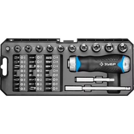 Набор ЗУБР "ПРОФЕССИОНАЛ": Отвертка реверсив с двухкомп рукоят, насадки, CrMo, рукоят с отсеком для хранения бит, 38 предметов 25352-H38 купить в Надыме