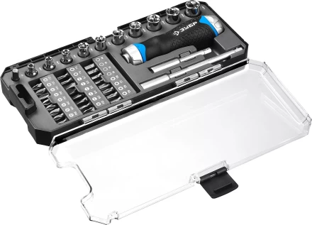 Набор ЗУБР "ПРОФЕССИОНАЛ": Отвертка реверсив с двухкомп рукоят, насадки, CrMo, рукоят с отсеком для хранения бит, 38 предметов 25352-H38 купить в Надыме