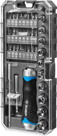 Набор ЗУБР "ПРОФЕССИОНАЛ": Отвертка реверсив с двухкомп рукоят, насадки, CrMo, рукоят с отсеком для хранения бит, 38 предметов 25352-H38 купить в Надыме