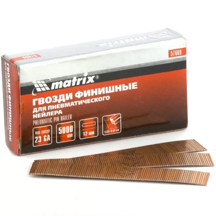 Гвозди финишные  23GA для пневматического нейлера  диаметр 0,64 мм длина 12 мм, 5000 шт MATRIX 57669 купить в Надыме