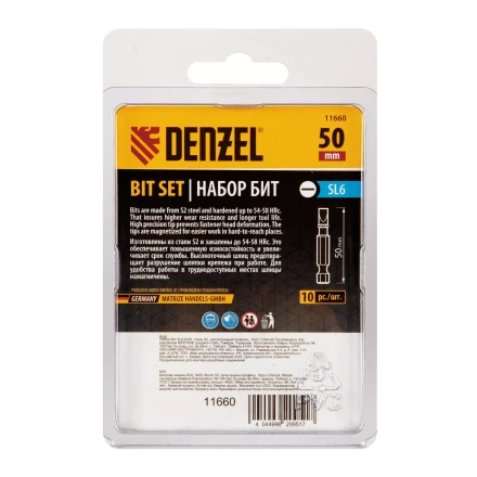 Бита SL6,0х50, сталь S2, шестигранный профиль, 10 шт. Е 6,3 Denzel 11660 купить в Надыме
