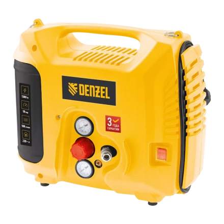 Компрессор воздушный DL1300, 10 бар, 1,3 кВт 180 л/мин 5 л, с набором аксессуаров// Denzel 58011 купить в Надыме