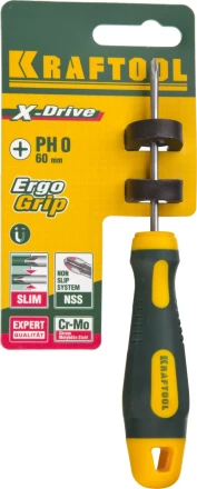 Отвертка KRAFTOOL, Cr-Mo-V сталь, двухкомпонентная противоскользящая рукоятка, PH, №0x60мм 250072-0-060 купить в Надыме