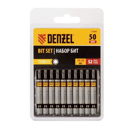 Бита TX 15х50, сталь S2, шестигранный профиль, 10 шт. Е 6,3 Denzel 11668 купить в Надыме