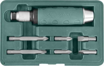 Ударная отвертка с битами SL8 SL10мм  PH2 PH3  36мм  PH2 PH3   80мм 7 предметов AG010055A Jonnesway 48649 купить в Надыме