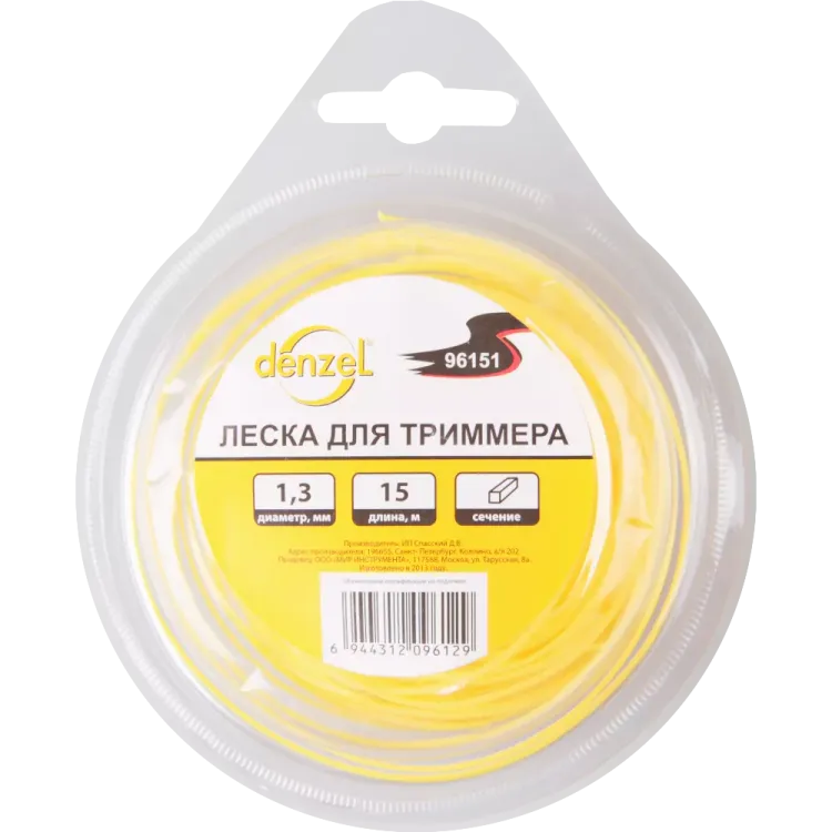 Леска для триммера квадратная, 1,3мм х 15м  Denzel Россия 96151 купить в Надыме