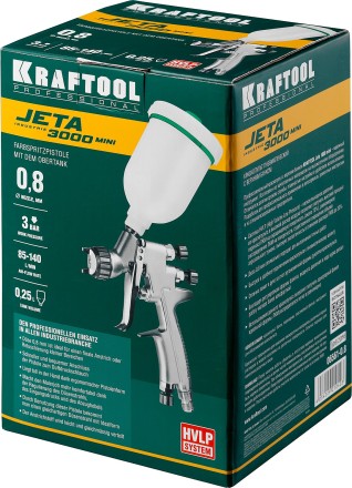 Краскопульт пневматический KRAFTOOL &quot;PRO&quot; Jeta 3000 mini, HVLP, c верхним бачком, 0,8мм 06561-0.8 купить в Надыме