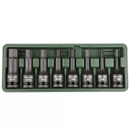 Торцовые головки KRAFTOOL "INDUSTRIE QUALITAT" ударные в наборе, (1/2"), Cr-Mo, фосфат., HEX, H5-H17, 8 шт. 27950-H8 купить в Надыме