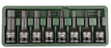 Торцовые головки KRAFTOOL &quot;INDUSTRIE QUALITAT&quot; ударные в наборе, (1/2&quot;), Cr-Mo, фосфат., HEX, H5-H17, 8 шт. 27950-H8 купить в Надыме