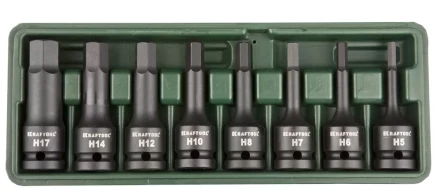 Торцовые головки KRAFTOOL "INDUSTRIE QUALITAT" ударные в наборе, (1/2"), Cr-Mo, фосфат., HEX, H5-H17, 8 шт. 27950-H8 купить в Надыме