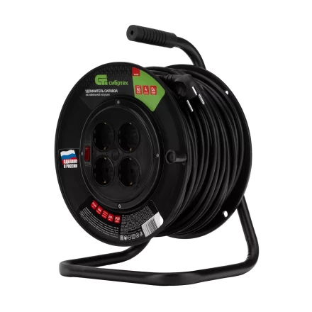 Удлинитель силовой на кабельной катушке, ПВС, 50 м, 4 розетки, 16А, тип УХз16, Россия Сибртех 96046 купить в Надыме