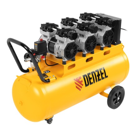 Компрессор безмасляный, малошумный  DLS 2250/100, 2250 Вт, 3x750, 100 л, 410 л/мин блок управления/ Denzel 58029 купить в Надыме