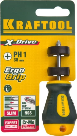 Отвертка KRAFTOOL, Cr-Mo-V сталь, двухкомпонентная противоскользящая рукоятка, PH, №1x38мм 250072-1-038 купить в Надыме