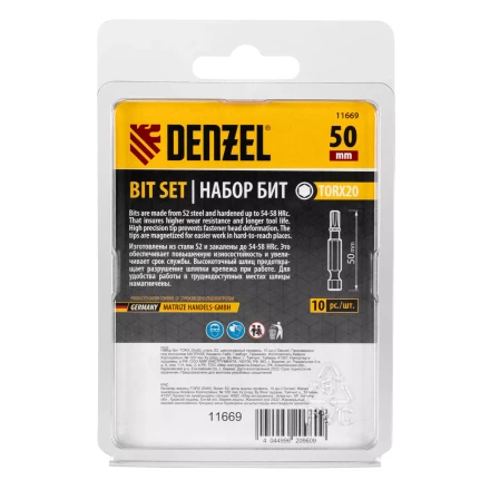 Бита TX 20х50, сталь S2, шестигранный профиль, 10 шт. Е 6,3 Denzel 11669 купить в Надыме