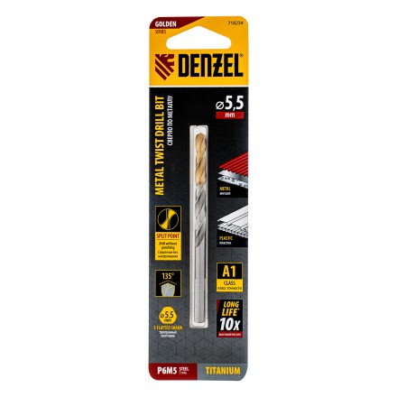 Сверло спиральное по металлу Denzel 5,5 x 93 мм, Р6М5, Golden Tip 718234 купить в Надыме