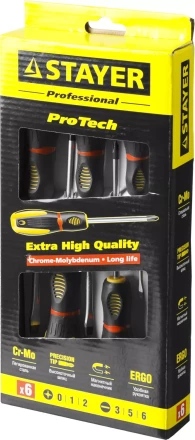 Набор STAYER &quot;PROFESSIONAL&quot; &quot;PROTech&quot;: Отвертки, Cr-Mo, эргономичная двухкомпонентная рукоятка, 6шт 25133-H6_z02 купить в Надыме